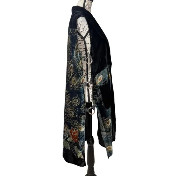 Ania A Vest Peacock Sleeveless Duster Boho Artys  Y2K Vintage 90s Kimono Size L - Picture 3 of 7